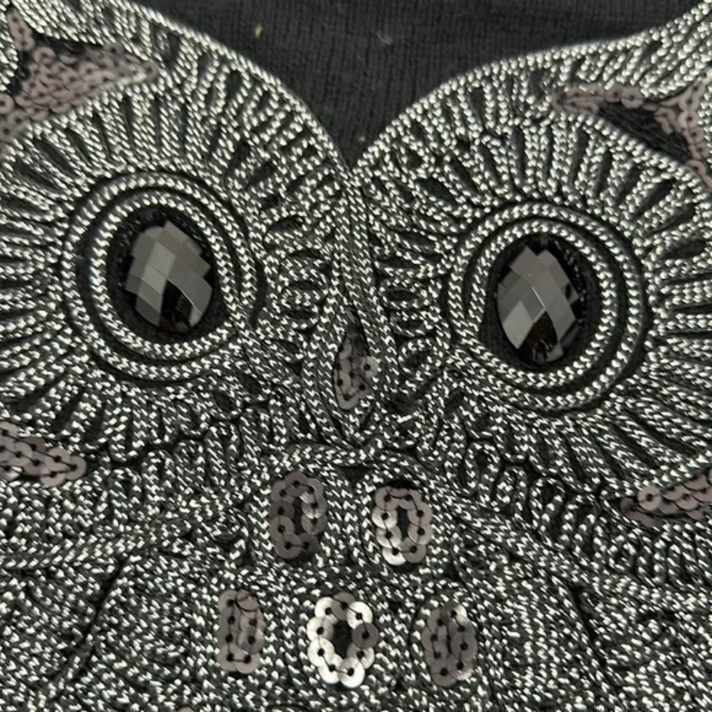 UEC black H&M sequin and beaded OWL sweater crewneck small